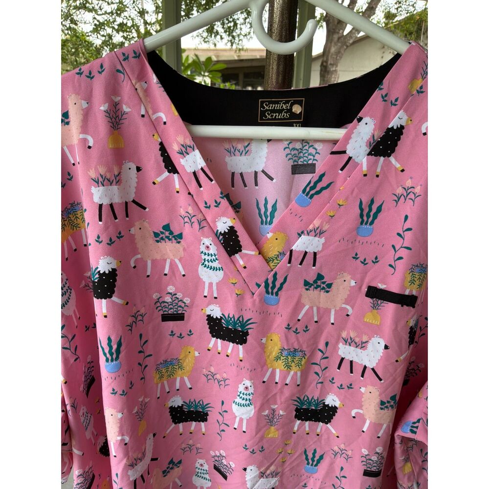 Sanibel Scrubs 3XL Pink Lama Polyester Spandex Stretch Comfy Pockets